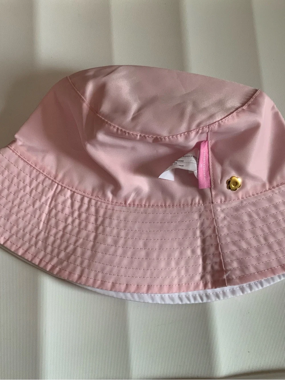 Stoney Clover Lane White/Pink Bucket Reversible Hat with Subtle Logo Tag